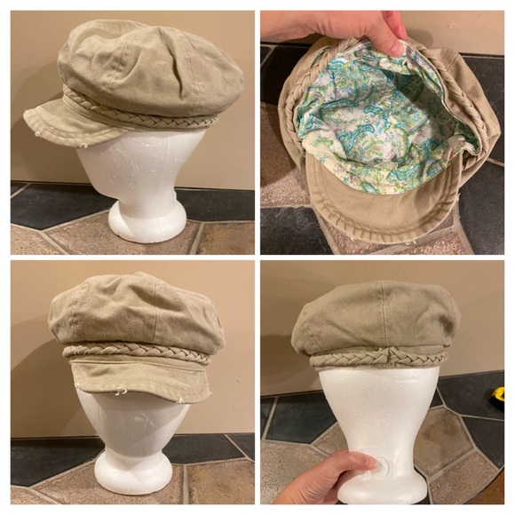 Y2K Braided Band Canvas Newsboy Cap Beige Vintage - Picture 5 of 5